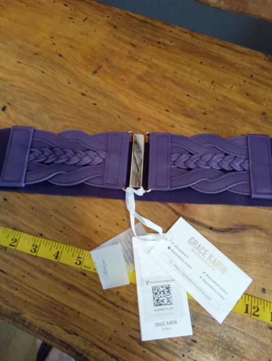 Grace Karin Accessories - Grace Karin Plus Size 2X Purple Braided Elastic Waist Belt w/ Shiny Silver Clasp